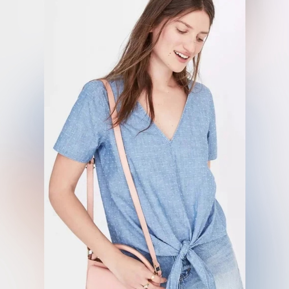 Madewell chambray novel tie-front top size XS